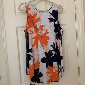 Alfani Woman Patterned Tank Navy, Orange and White